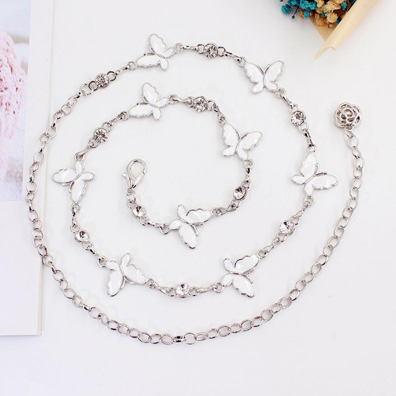 Trendy Butterfly Decoration Metal Chain Belt Adjustable Elegant Slim Thin Body Waist Chain Dress Sweater Pendant Decoration Belt Gift