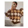 Women's Square Patterned Tile Crew Neck Knitwear Sweater
