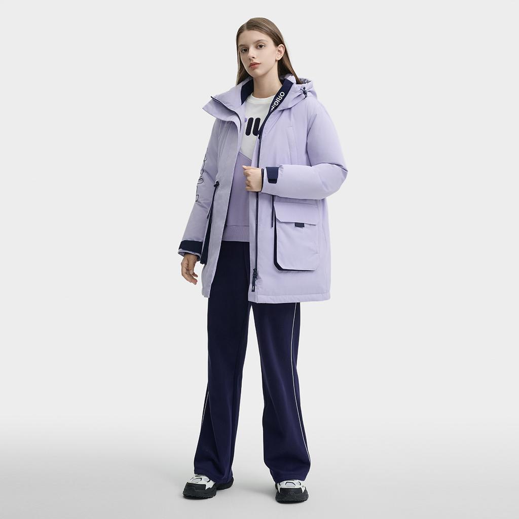 Fila Original Comfortable Mid-Length Hooded Down Jacket Women Outerwear Light-Purple F11W449909FPR