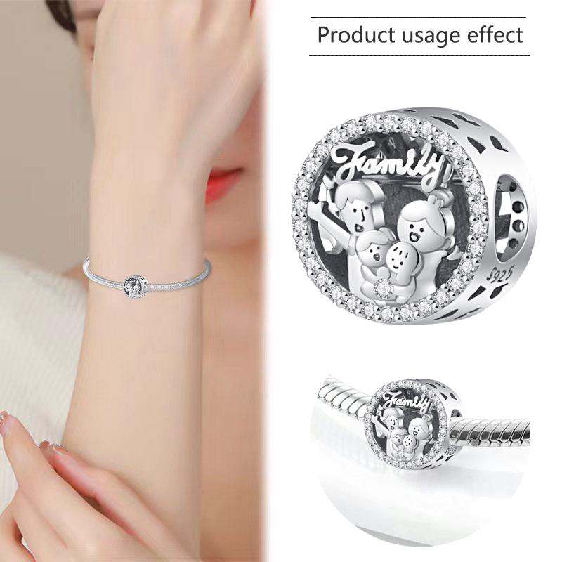 Семейный Шарм Fit Original Браслет Блестящая Бусина Diy Женские Украшения Подарок Медная Штучка Украшения Подарок на Вечеринку