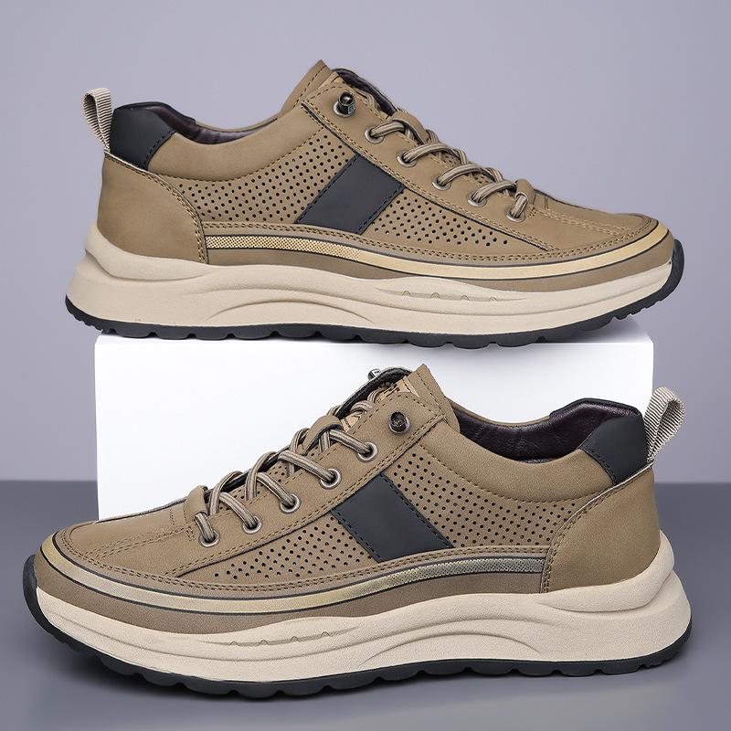 Весенняя новая обувь для мужчин Кожаная повседневная обувь Дышащая микропористая Спортивная обувь для отдыха Молодежные уличные крутые кроссовки