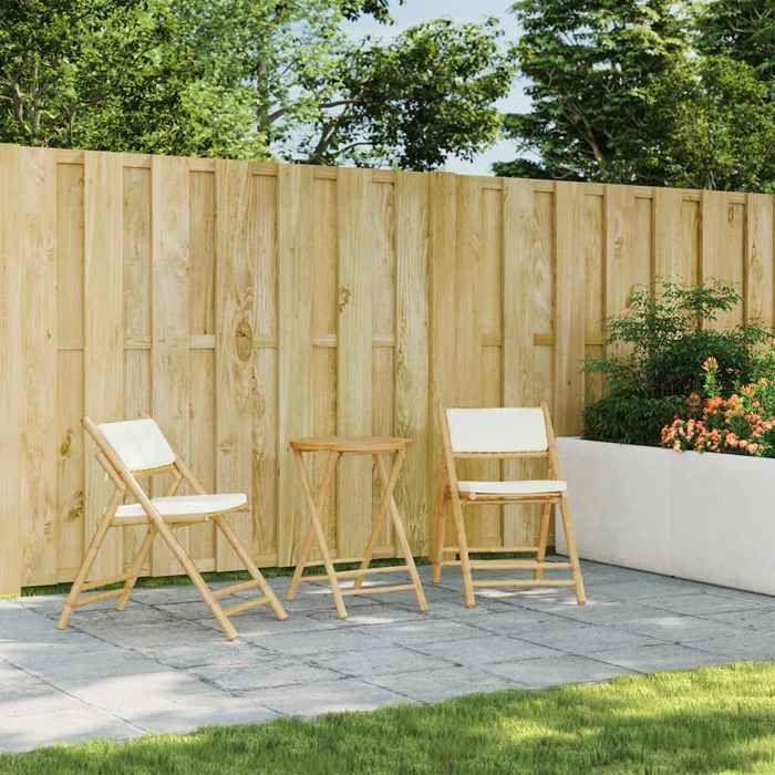 VidaXL Ensemble de bistro pliante 3 pcs et coussins blanc crème bambou, ensemble de bistro de jardin, ensemble de balcon, 365872