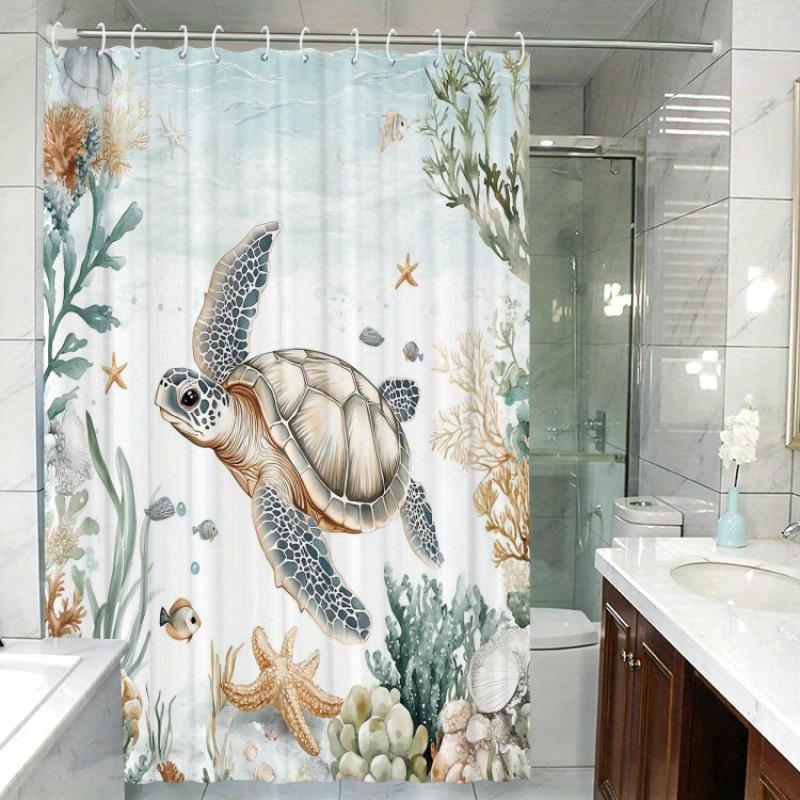 Sea Turtle Pattern Shower Curtain With 12 Hooks For Room, Home, Hotel, Laundry Washable Bathroom One Piece