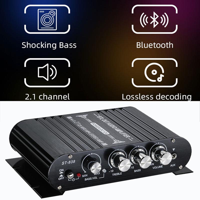 ST-838 2.1-канальный HiFi усилитель мощности, регулировка низких и высоких частот, стерео усилитель звука 80 Вт * 2, мини-мультимедийный плеер