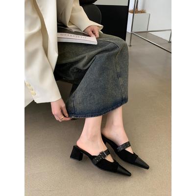 Тапочки Baotou, женская верхняя одежда, лето 2025, новые французские маленькие ароматные туфли с квадратной головкой и неглубоким горлом, полутапочки Muller на плоской подошве