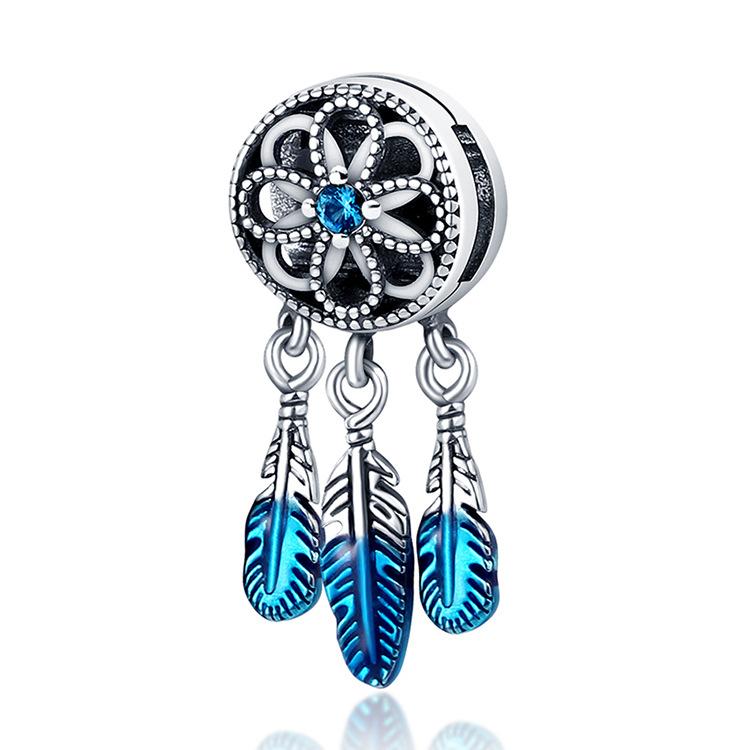 S925 Silver Charming Dreamcatcher Pendant Bracelet Accessory Colorful Moon Star Beads DIY Jewelry Making Craft Supplies