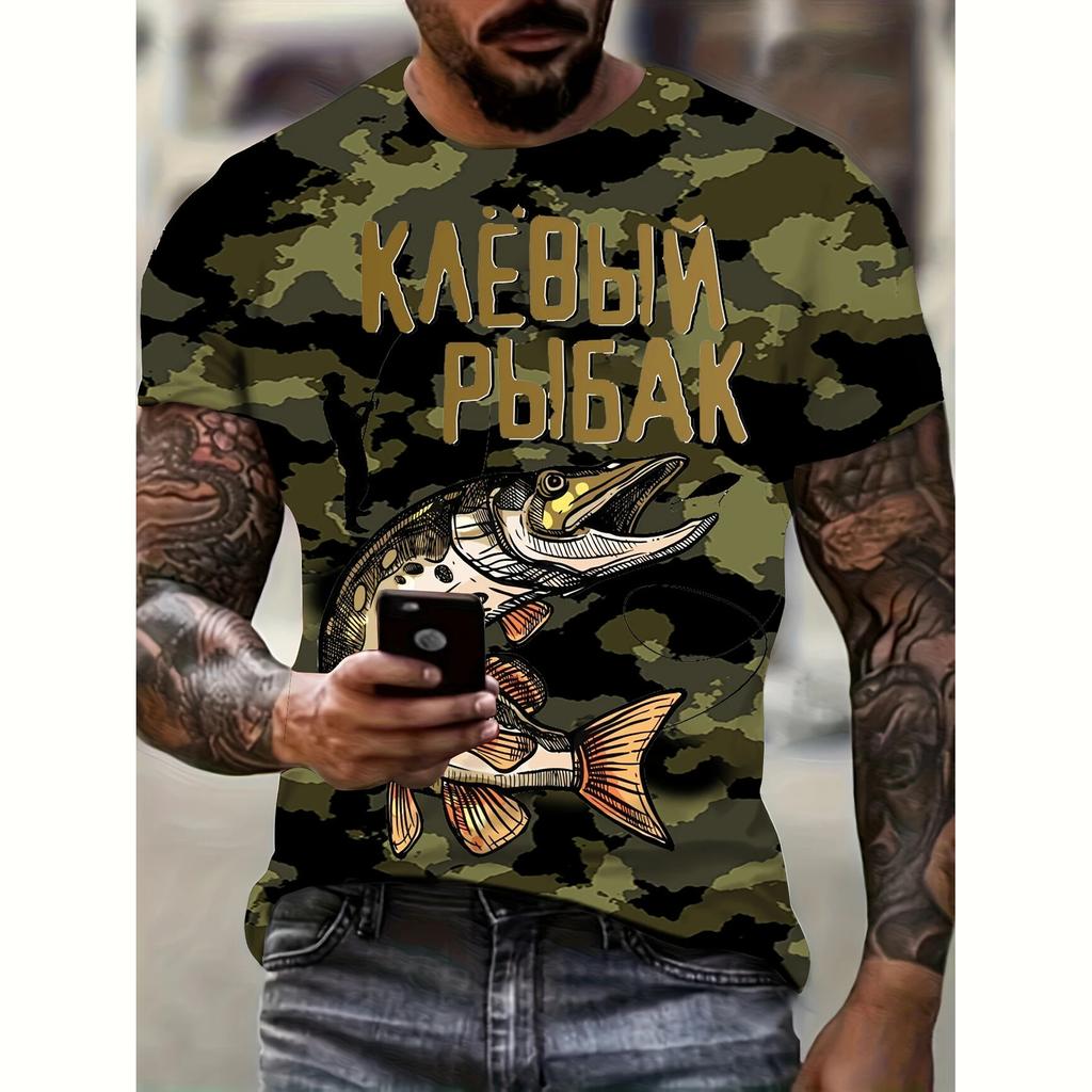 Летний топ с круглым вырезом и 3D-принтом с рыбами, модная повседневная мужская футболка с коротким рукавом