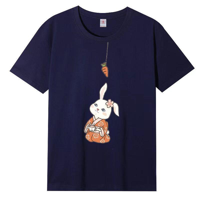 Футболка с изображением кролика из хлопка для женщин 2025 года, летние новые белые трендовые женские свободные топы с короткими рукавами