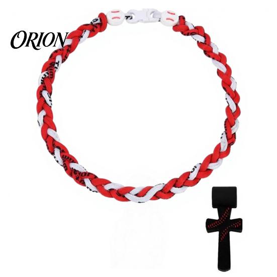Stainless Steel Crossroads Pendant Triple-Rope Baseball Necklace, Braided Rope Design Necklace with Crossroad Pendant, Team Spirit Gift Sports