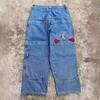 Y2K Hip Hop Embroidered Denim Pants Loose Straight Cut Skate Style Jeans Teen Boys