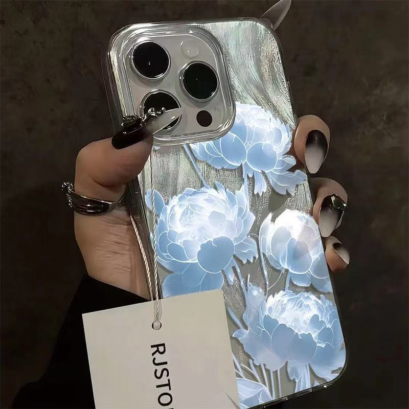 Ударопрочный чехол для телефона с принтом пионов и лотосов для IPhone 17 16 15 14 13 12 11 Pro Max XS XR 7 8 Plus 13 16E Посеребренная крышка