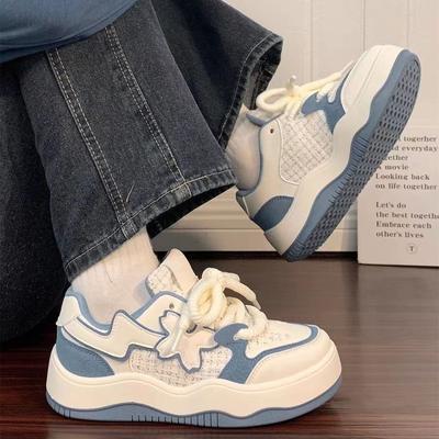 Туфли Haze Blue Thick Baseplate, женские, осенние, новые, универсальные, повседневные, студенческие, белые туфли