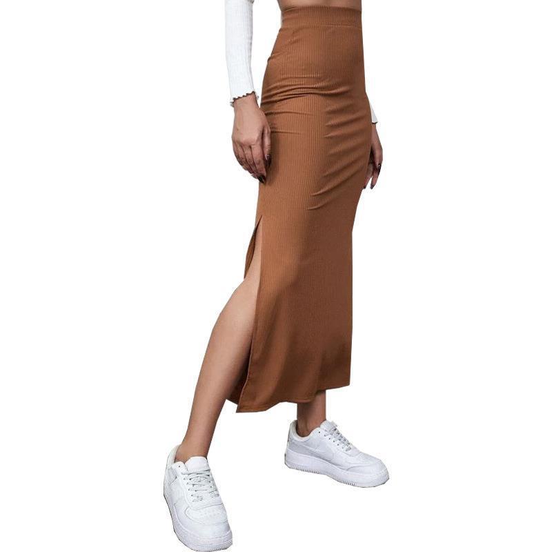 Spring and Summer Women's Half Length Skirt, Solid Color Buttocks Wrapped Skirt, Slit Long Skirt