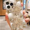 Прозрачный защитный чехол для iPhone 14/15/16/17 Pro Max, золотой, с бриллиантами и цветочным узором, противоударный