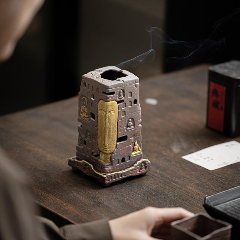 Керамическая подставка для благовоний «Тень Будды Дзен» из старой каменной глины, вставная курильница, держатель, аромалампа, чайная посуда, украшения, подарок