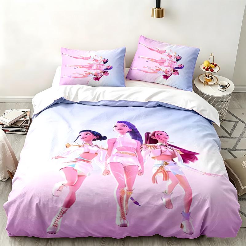 Kpop demon hunters 3pc set Perfect for bedroom use Comfortable bedding set includes a duvet cover and two pillowcases Ideal birthday or Christmas gift