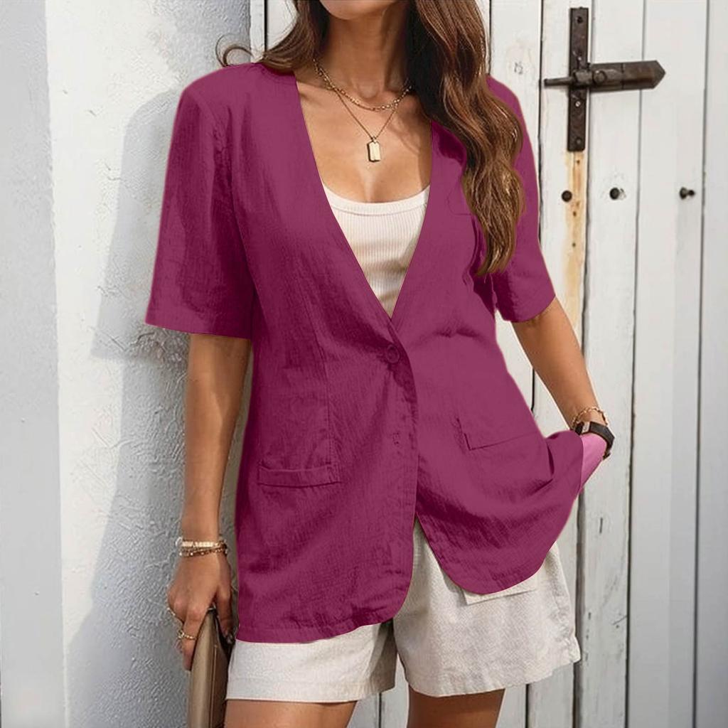 Женское Повседневное Пальто с Коротким Рукавом, V-образным Вырезом и Одной Пуговицей, Однотонное