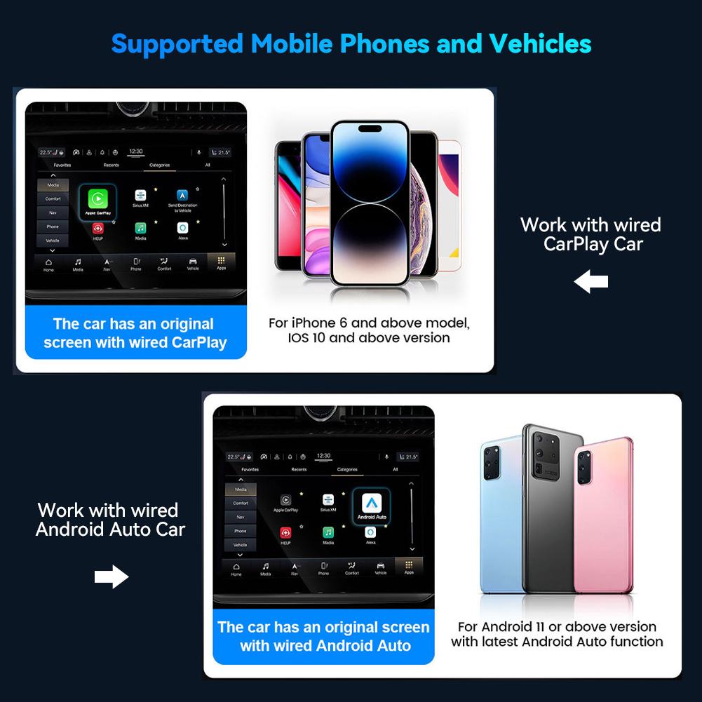 Автомобильный смарт-Android Auto беспроводной Carplay Ai Box адаптер проводной к беспроводному адаптеру Carplay Plug And Play для телефона iPhone