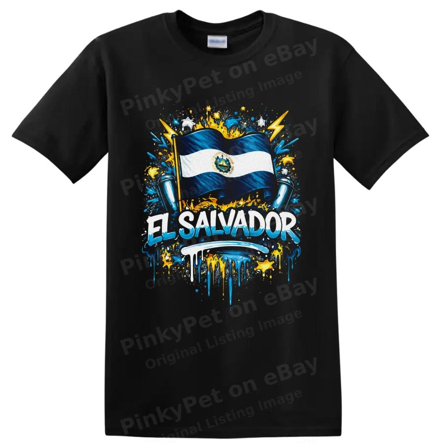 El Salvador Flag T Shirt Blue White Patriotic Splash Art Graphic Tee Gift Wear