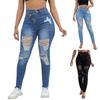 Ripped High Waist Slim Fit Washed Women's Denim Pants