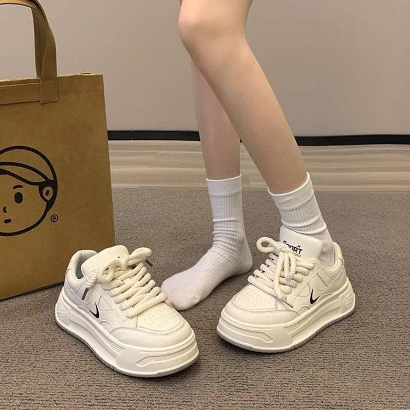 Весна Осень Массивные Женские Повседневные Туфли Мода Все-матч Студенческие Белые Кроссовки Высокое Качество Комфорт Увеличенные Вулканизированные Туфли