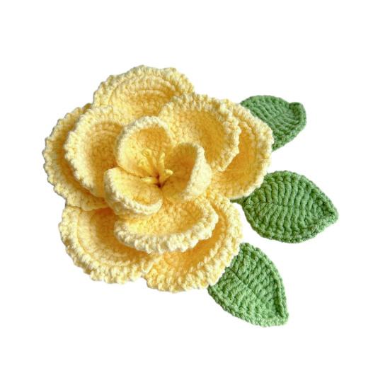 Ручная вязка крючком Цветок пиона Вязаный хлопковый букет пионов с листьями и длинным стеблем для свадебного домашнего декора Подарки на день рождения и годовщину