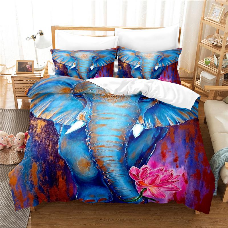 Color Elephant Duvet Cover Set 3D Print Wild Animals Pattern King Queen Full Size Comforter Cover For Kids Boys Girl Bedding Set