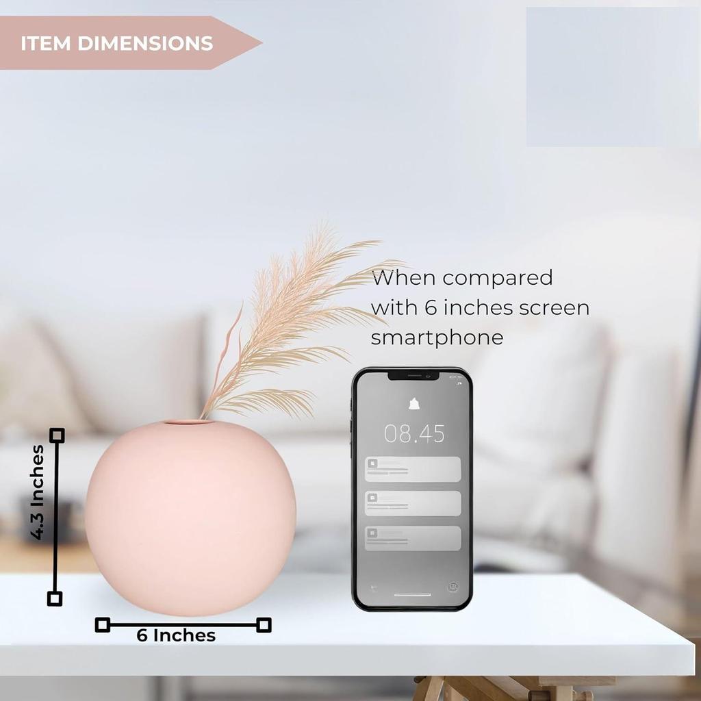 Новая керамическая «Розовая круглая ваза» 4 дюйма — набор из 2 шт. | Декоративная круглая ваза для сухоцветов и пампасной травы | Вазы для домашнего декора