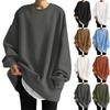 Women's Fashion Casual Round Neck Loose Long Sleeve Solid Color Long Sweatshirt