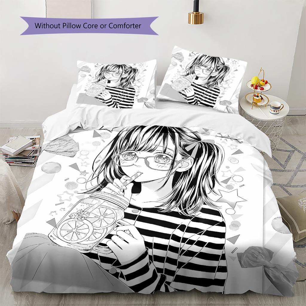 Honey Lemon Soda Pattern Bedding,Quilt Set Quilt Cover Pillowcase Home Birthday Gift (1 * duvet cover + 2 * pillowcase, without core)