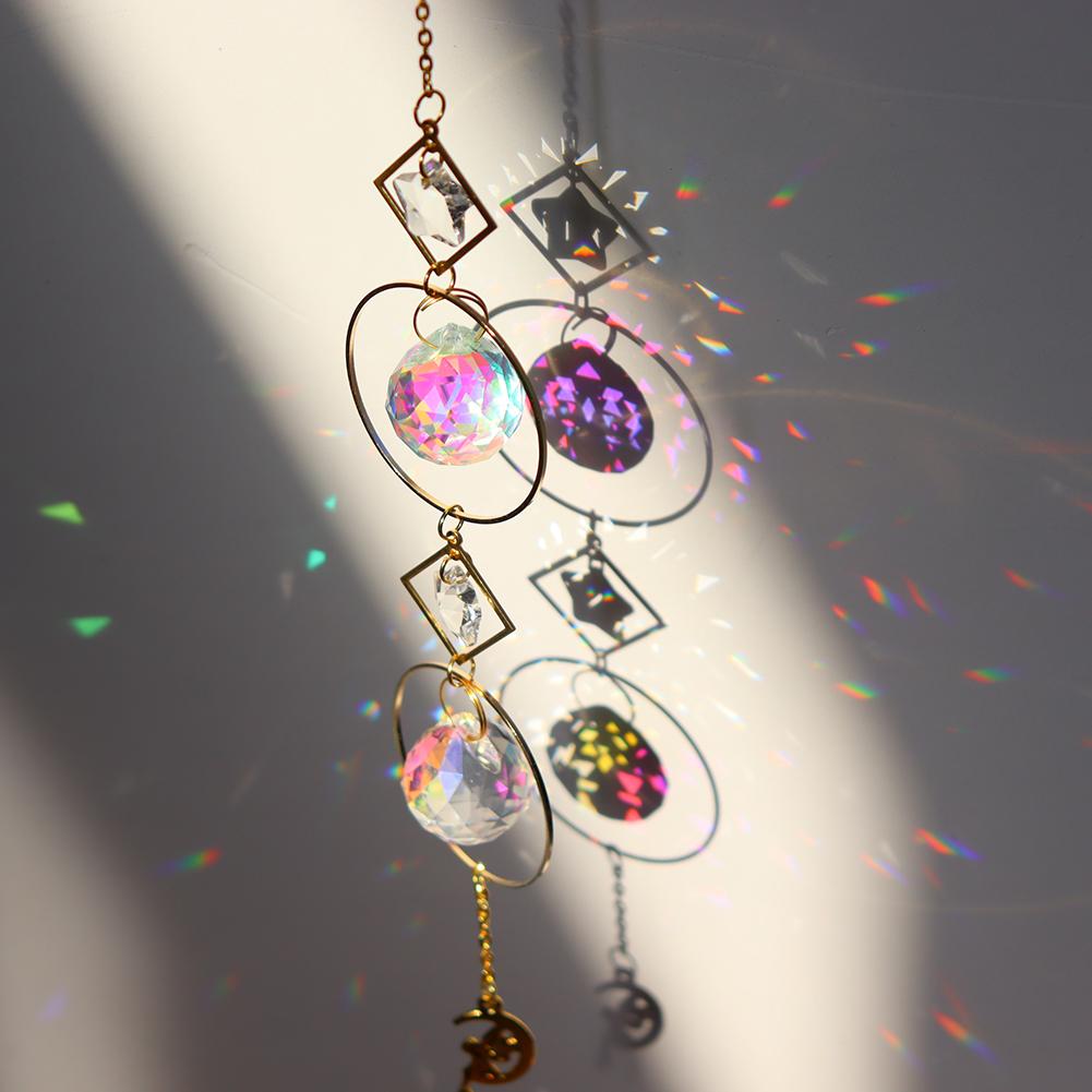 Crystal Star Sun Wind Chimes Hexagon Diamond Prisms Hanging Light Catcher Rainbow Make Window Curtains Pendant Home Room Deocr
