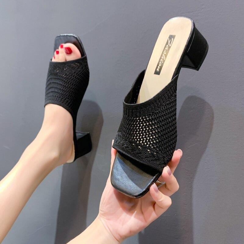 Летние сандалии большого размера, женская обувь, женские шлепанцы, босоножки на высоком квадратном каблуке с открытым носком, женская обувь, повседневная обувь на квадратном каблуке, 2023