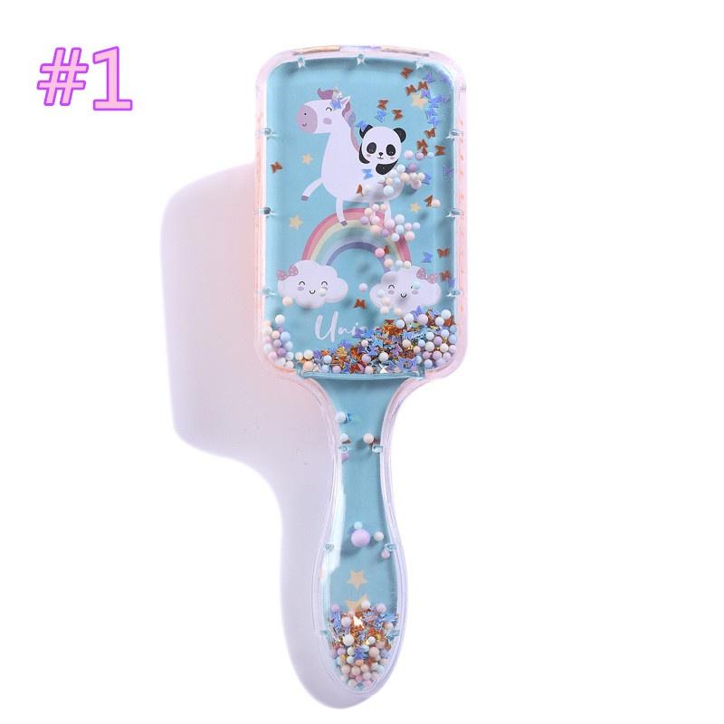 Children's Cartoon Unicorn Panda Rainbow Printing Airbag Foam Ball Transparent Hairdressing Plastic Comb Rainbow Comb