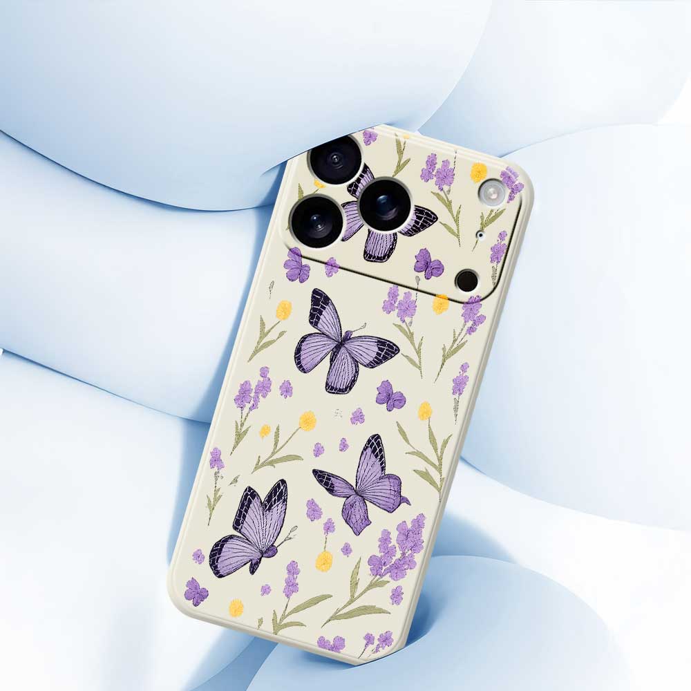 For iPhone 17 Pro Max Case Purple Butterflies Pattern Printing Straight Edge TPU Phone Back Cover