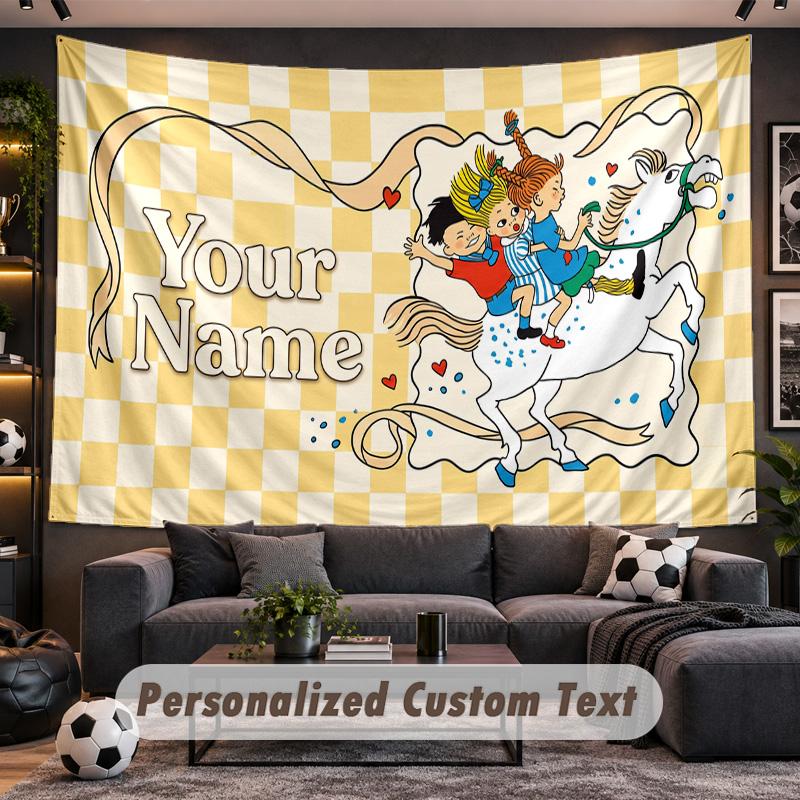 Pippi Longstocking Personalized Tapestry Support Custom Name, Wall Art Home Decoration