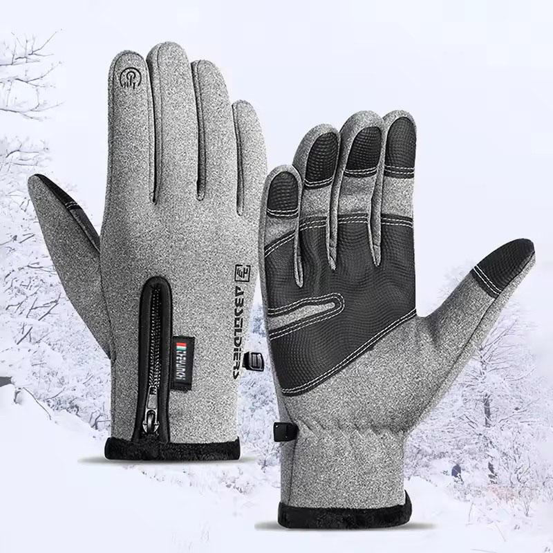 Winter Fleece Cycling Gloves with Zipper Touch Screen Compatible Anti-slip Warm Outdoor Sports Gloves for Cycling