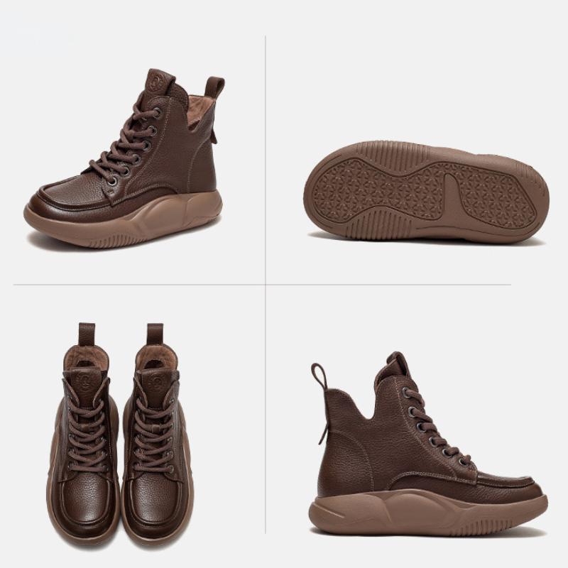 Johnature Женские ботинки из натуральной кожи, зимняя женская обувь на шнуровке с круглым носком, ботильоны ручной работы в стиле ретро с шитьем