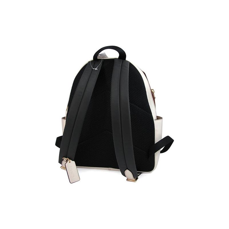 COACH Court 27 Classic Presbyopic Cartoon Tiger Print Leather Backpack Backpack Large Women's Khaki White Color Blocking