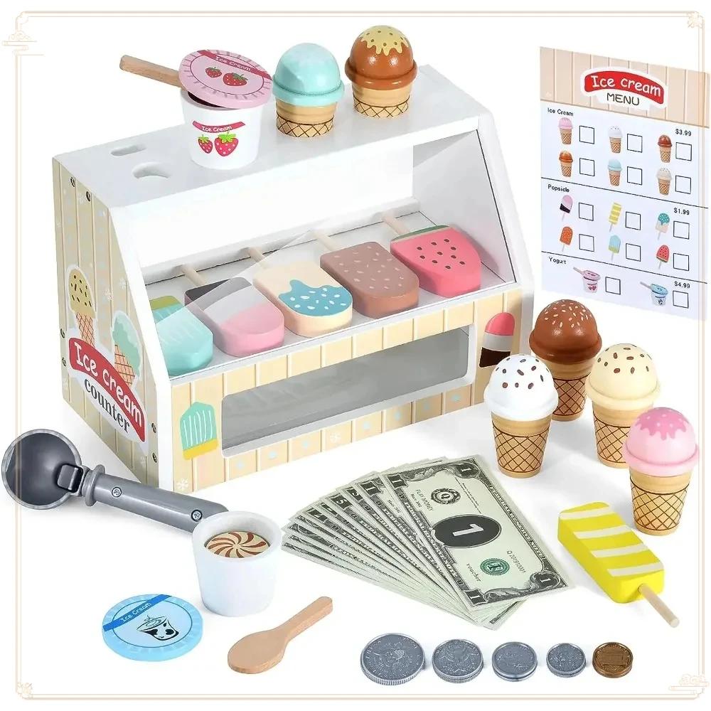 Деревянные игрушки для игры в мороженое Мини-еда Детские игрушки Свадебная вечеринка Пекарня Десерт Игровой домик ДекорM