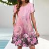 Summer Dresses For Women Beach Floral Sundress Short Sleeve Pockets Casual Tshirt Dress