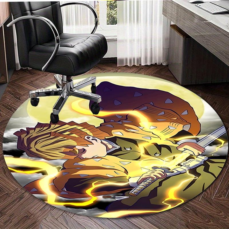 1pc Agatsuma Zenitsu Print Round Carpet Chair Round Carpet Suitable for Bedroom Living Room Home Decorative Carpet