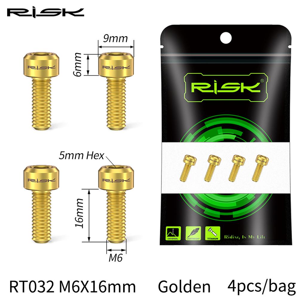RISK 4PCS M6x16 M6x18 M6x20mm Titanium Bicycle Disc Brake Clamp Caliper Bolts MTB Mountain Road Bike Fixed Screws M6*16/18/20mm