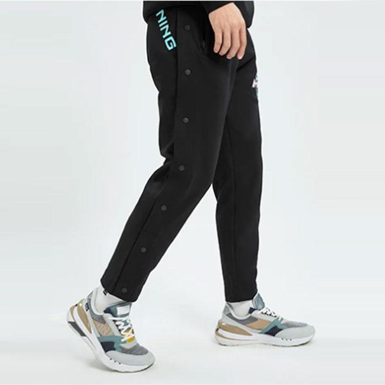 Li-Ning Прямые флисовые трикотажные спортивные брюки мужские низы черные AKLR715-1