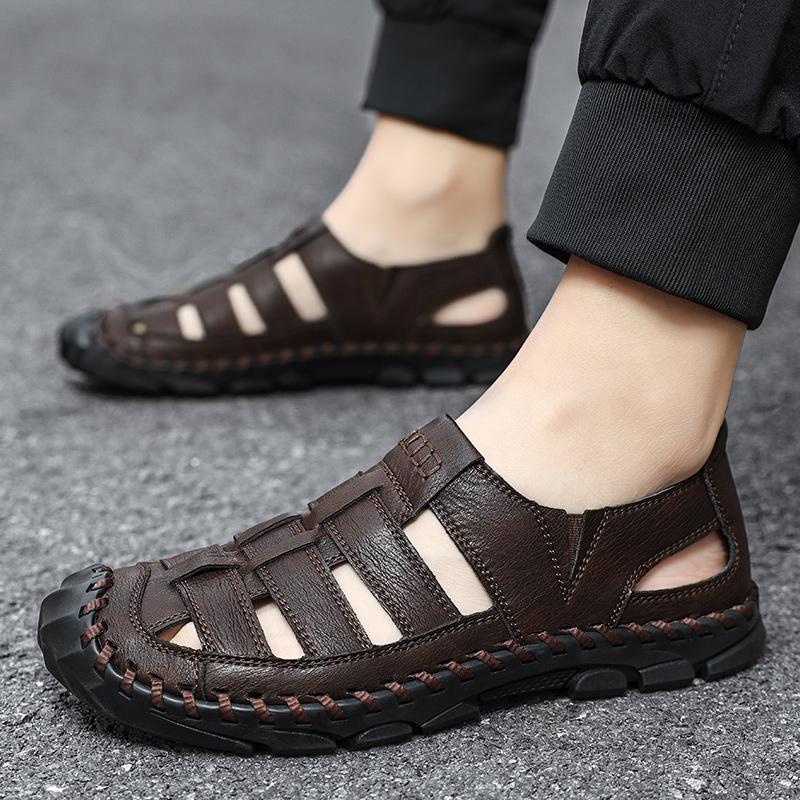 Fashion Men's Summer Thick Bottom Sandals 2025 New Casual Beach Sandals Men Shoes Leather Breathable Comfortable Soft Roman Men's Slippe