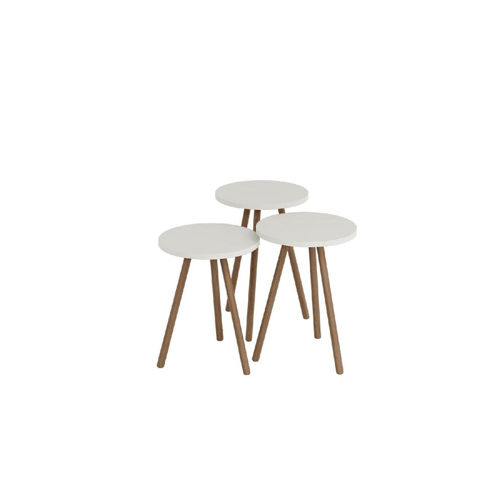 Colorful Triple Nesting Coffee Table Wooden Legs Round Pastel Design White