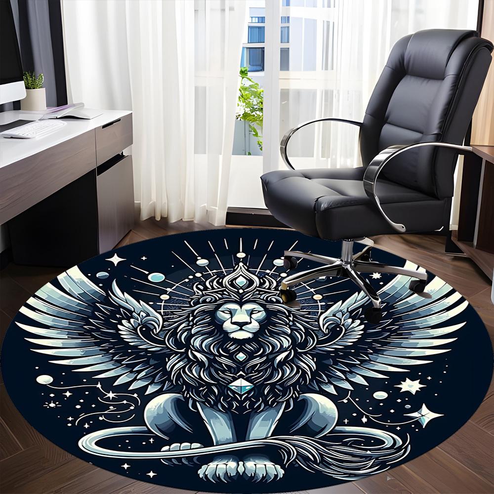 1pc Winged Lion Office Round Area Rug, Indoor Mat Suitable ForOffice, Under Office Chairs Bedroom Living Room Home Decor, Room Deco, n26