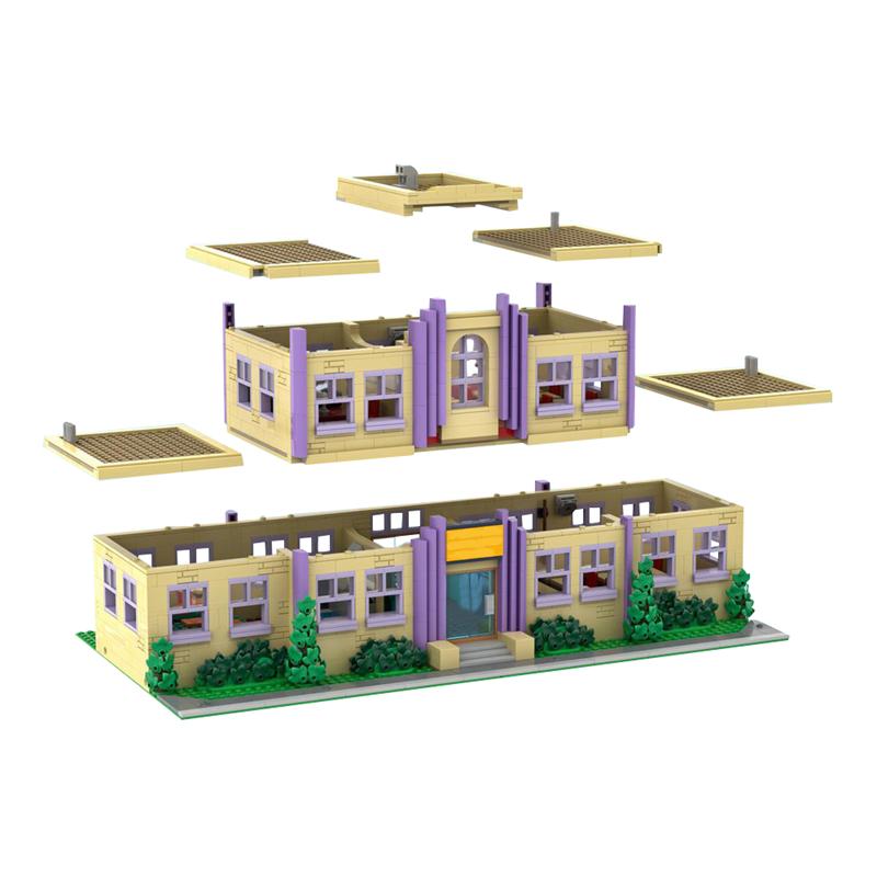 2733PCS Springfield Начальная школа Строительные блоки Город Улица Вид Школьная Модульная Архитектура Модель Образование Игрушка Подарок