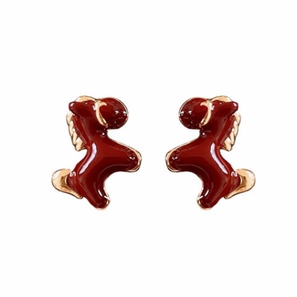 Ear Jewelry New Year Pony Earrings Fashion Red Drop Earrings Vintage Drip Oil Earrings Girls