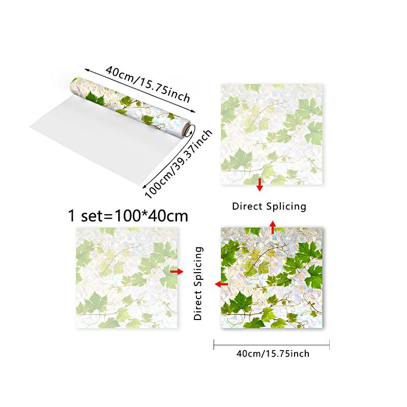 1PC Windows Decals Non-Adhesive Window Privacy Film Reusable Stain Elegant Anti UV Green Maple Leaves Glass Sticker