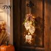 Outdoor Balcony Garden Ornaments Heart-Shaped Wooden Decorative Hanging with LED Light, Rustic Farmhouse Heart Wall Pendant Thanksgiving Door
